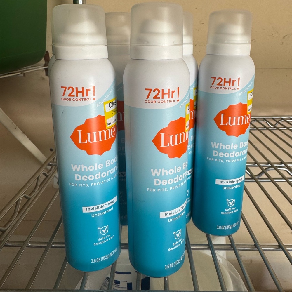 6 Pack: Lume Whole Body Deodorant UNSCENTED Invisible Spray Sensitive Skin 3.6oz